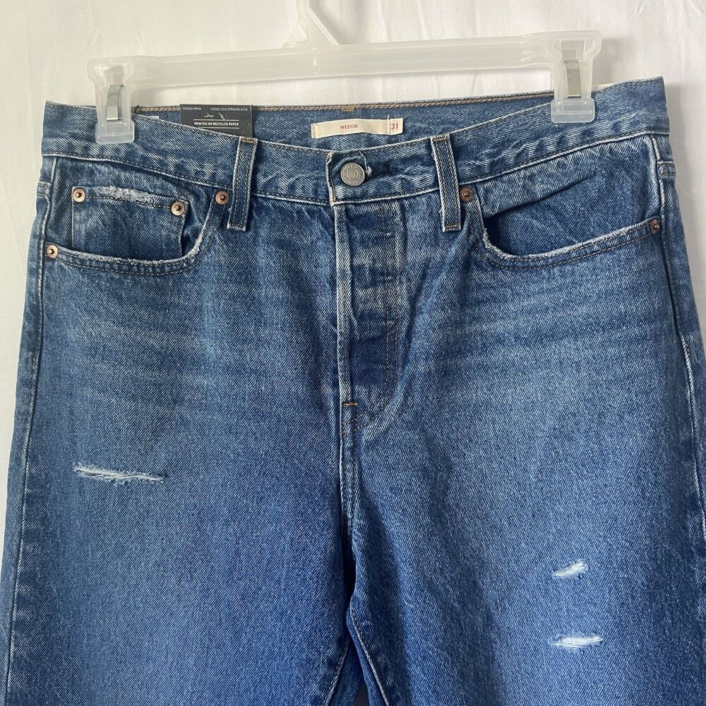 Levi’s Premium Sz 31 High Rise Jeans Straight Wedgie Distressed Denim Button Fly - Picture 4 of 11